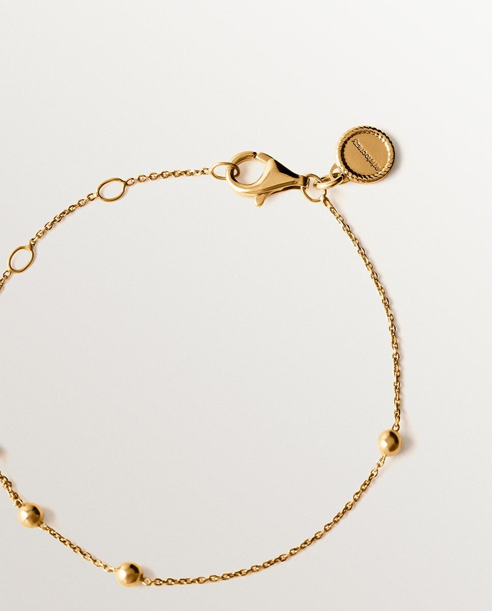 Pulseira de Prata 925 Banhada em Ouro Amarelo de 18k com Motivo de Esferas Ouro-5