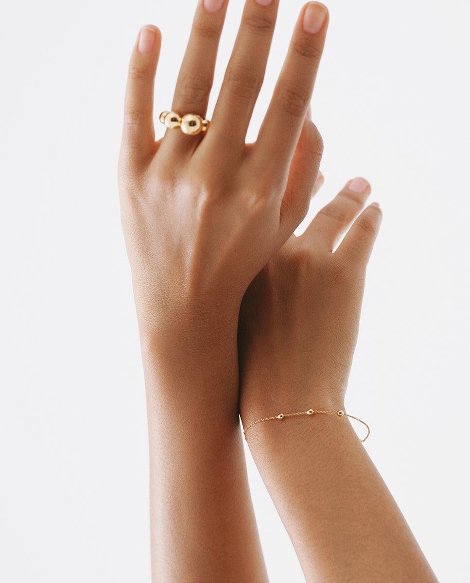 Pulseira de Prata 925 Banhada em Ouro Amarelo de 18k com Motivo de Esferas Ouro-6