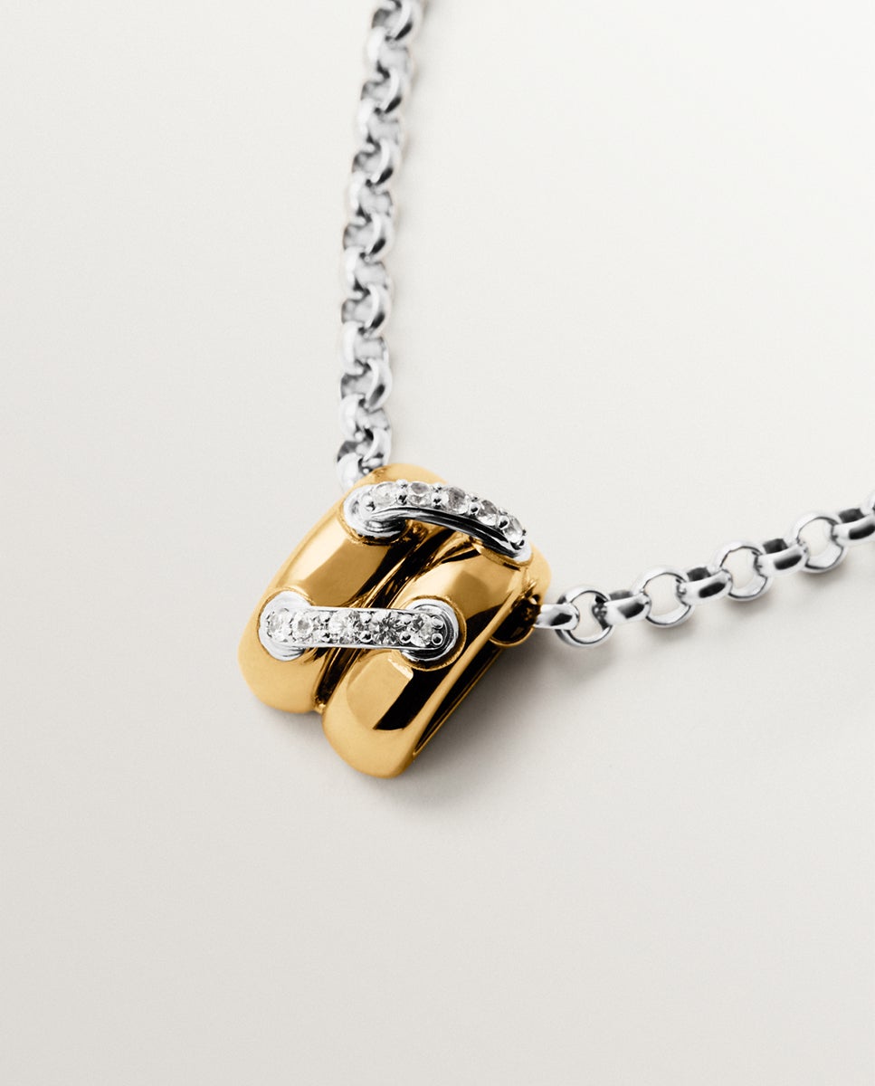 Pendente Entrançado de Prata 925 com Banho em Ródio e Ouro Amarelo de 18k com Pavé de Topázios Brancos Branco-3