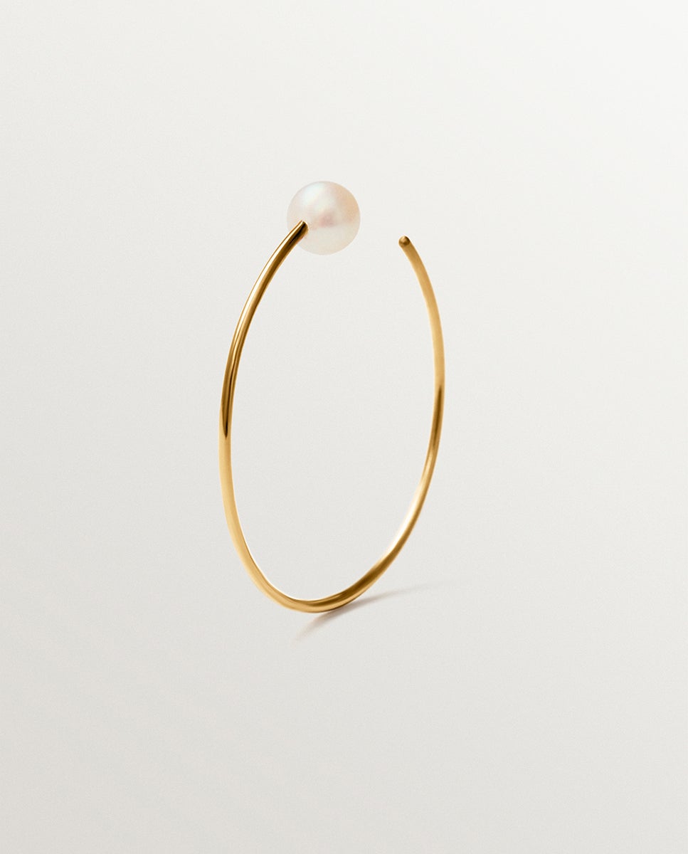Brinco Individual de Prata 925 Banhada a Ouro de 18k com Pérola Branco-1