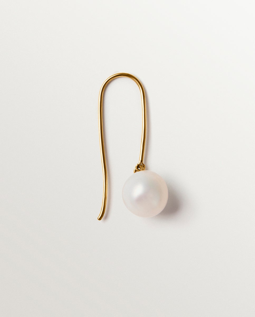 Brinco Individual de Prata 925 Banhada a Ouro de 18k com Pérola Branco-1