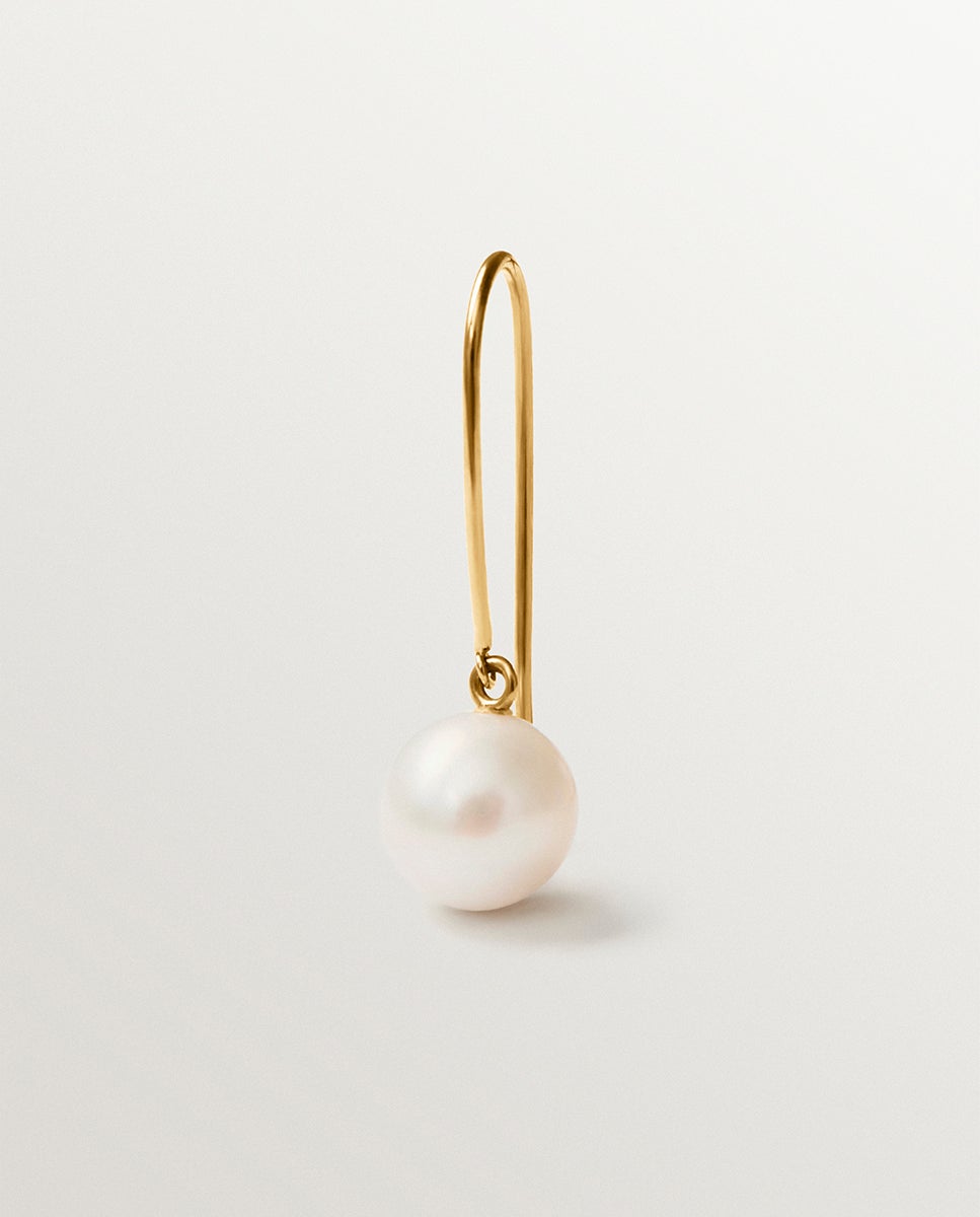 Brinco Individual de Prata 925 Banhada a Ouro de 18k com Pérola Branco-3
