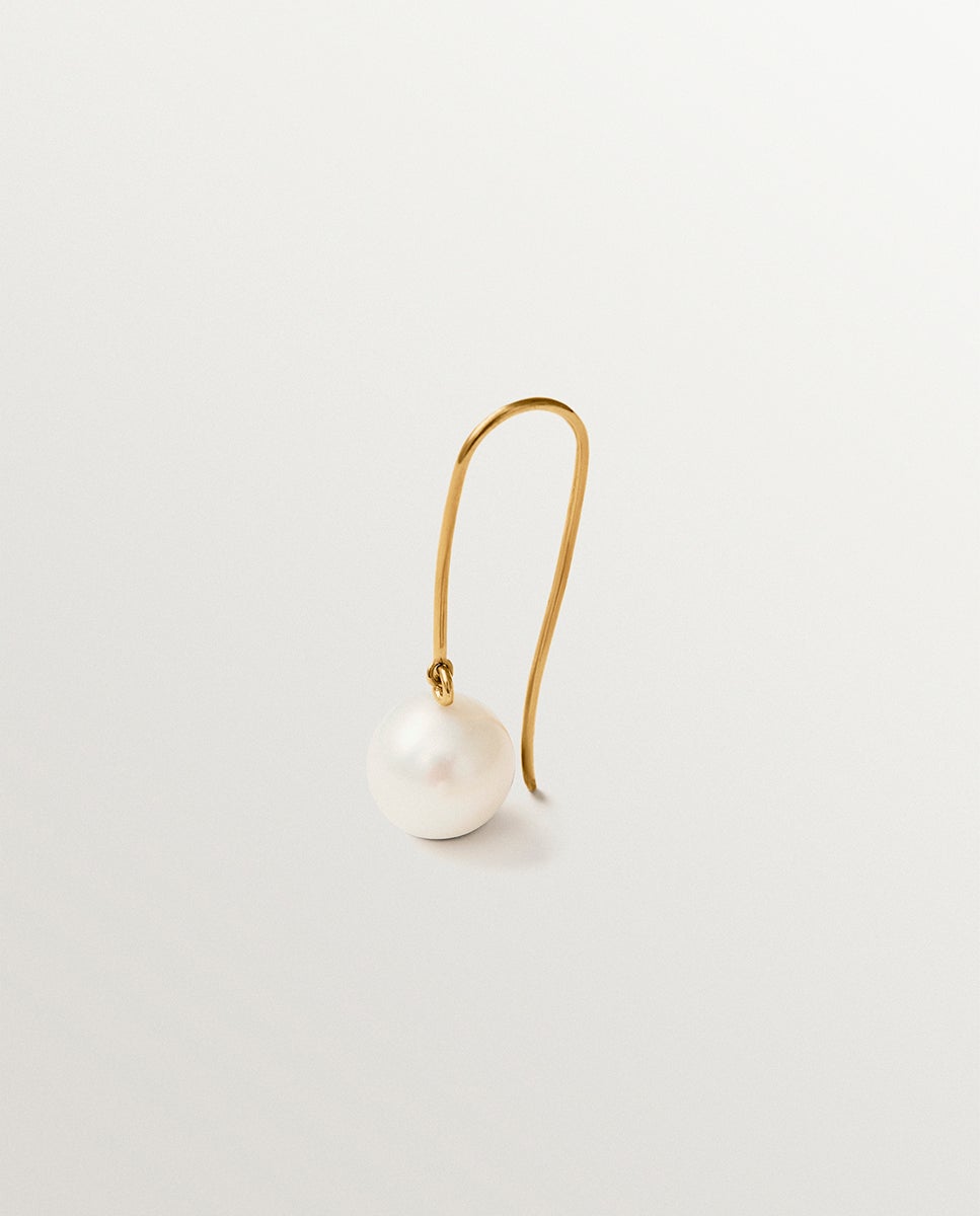 Brinco Individual de Prata 925 Banhada a Ouro de 18k com Pérola Branco-5
