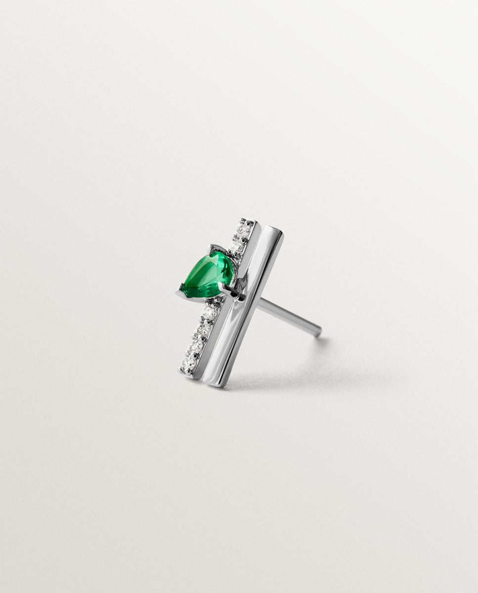 Pendente Trepador de Ouro Branco de 18k com Esmeralda e Diamantes Verde-3