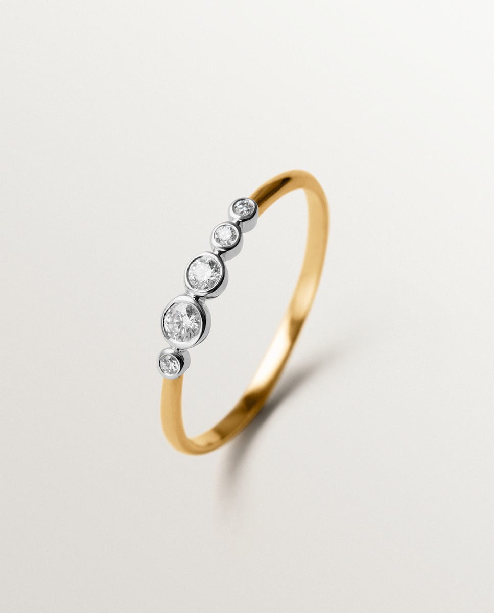 Anel com Pedras de Ouro Branco e Amarelo de 9k com Diamantes Ouro / Prata-1