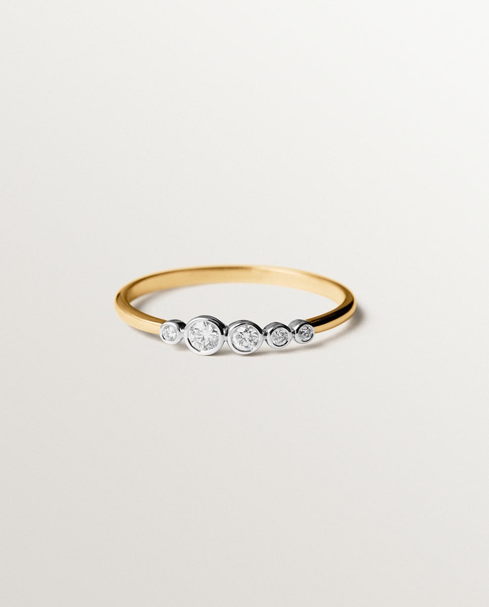 Anel com Pedras de Ouro Branco e Amarelo de 9k com Diamantes Ouro / Prata-3