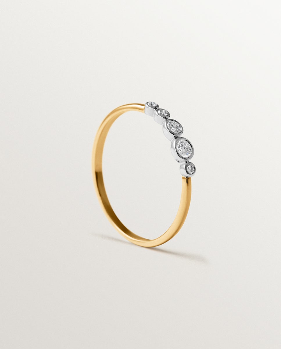 Anel com Pedras de Ouro Branco e Amarelo de 9k com Diamantes Ouro / Prata-5