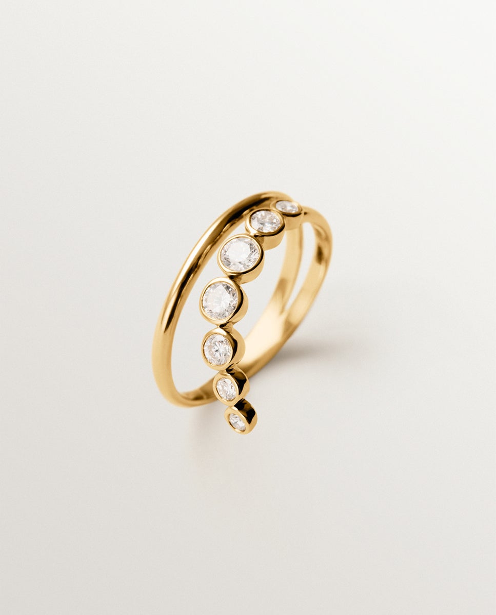 Anel com Pedras de Ouro Amarelo de 9k com Diamantes Ouro-1