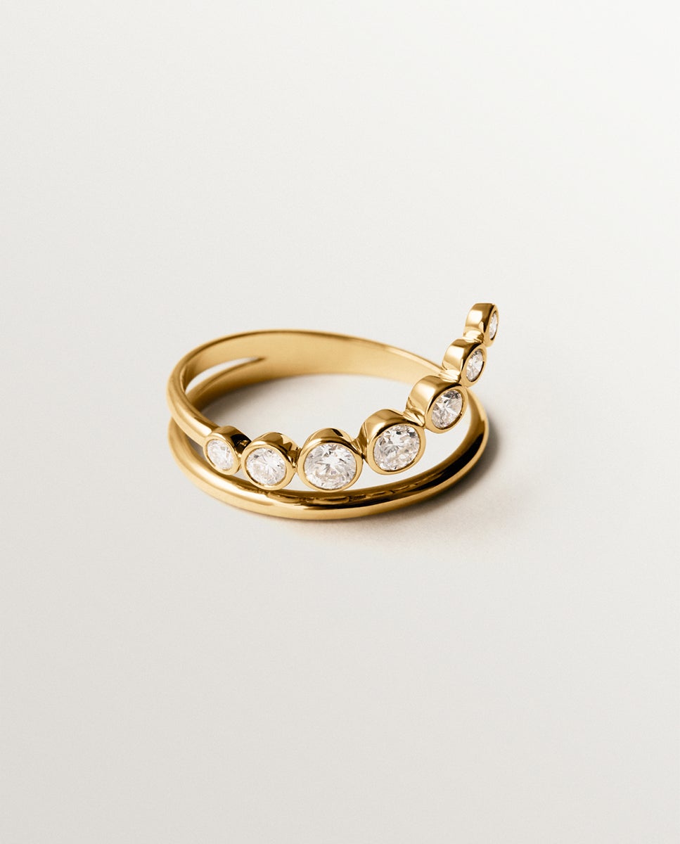Anel com Pedras de Ouro Amarelo de 9k com Diamantes Ouro-3