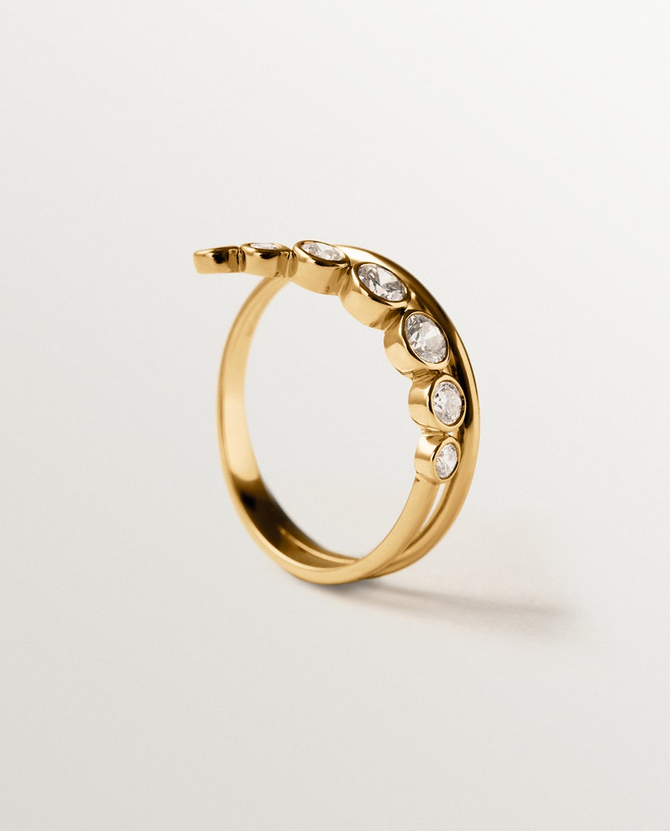 Anel com Pedras de Ouro Amarelo de 9k com Diamantes Ouro-5