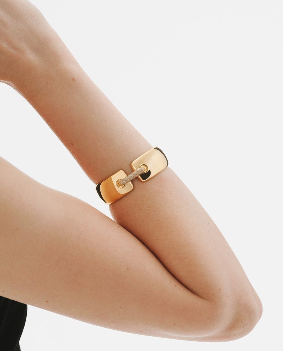 Pulseira Rígida de Prata 925 Banhada em Ouro Amarelo de 18k com Pavé de Topázios Brancos Ouro-2