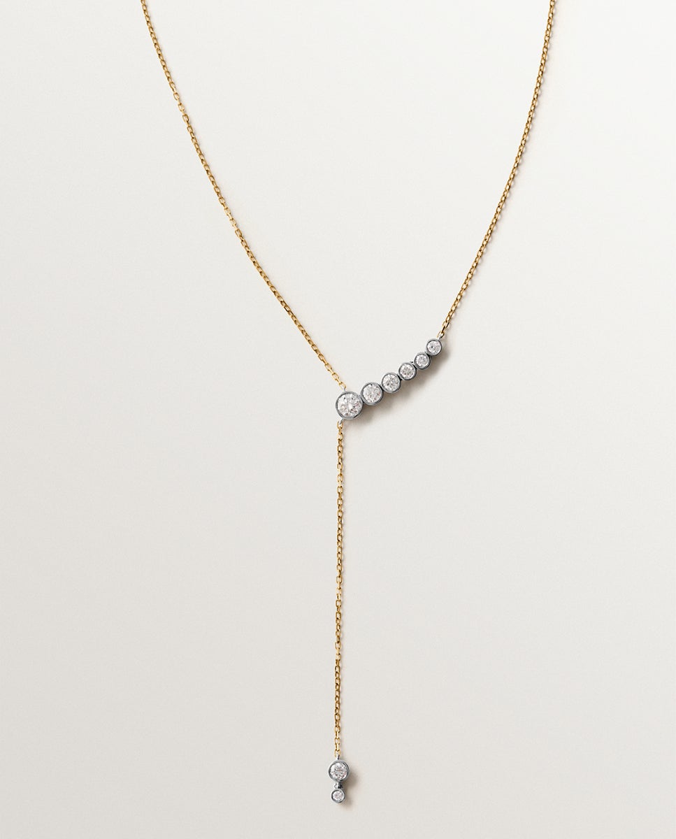 Imagem 0 de Corrente com Pendentes de Ouro em Branco e Amarelo de 9k com Diamantes