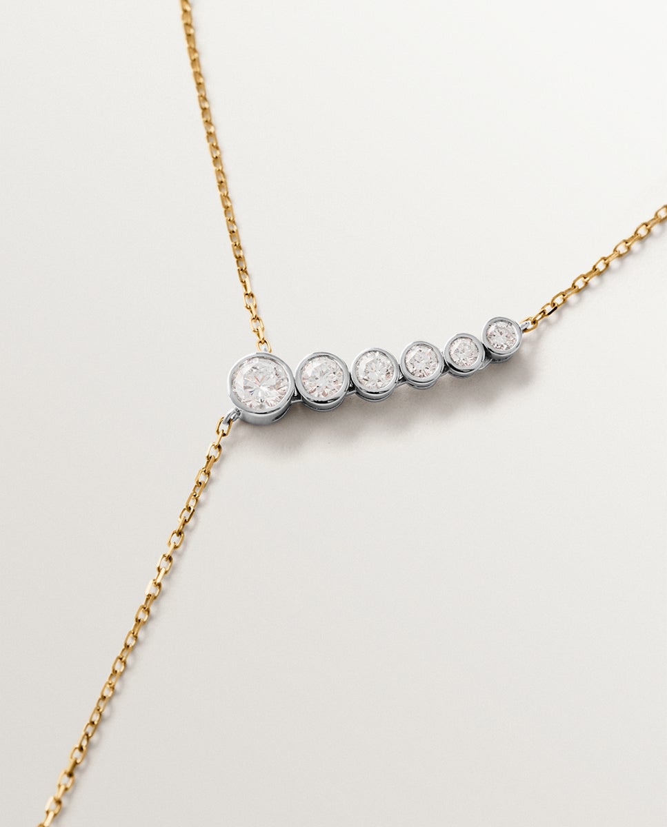 Corrente com Pendente de Ouro Branco e Amarelo de 9k com Diamantes Ouro / Prata-3