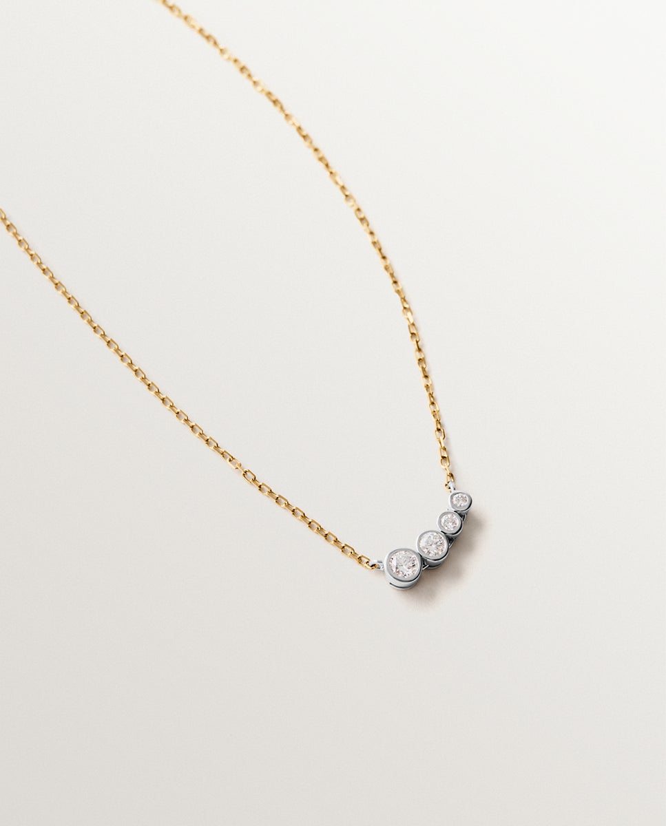 Corrente com Pendentes de Ouro em Branco e Amarelo de 9k com Quatro Diamantes Ouro / Prata-3