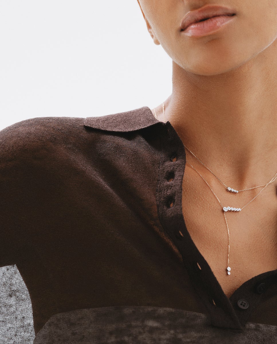Corrente com Pendentes de Ouro em Branco e Amarelo de 9k com Quatro Diamantes Ouro / Prata-5