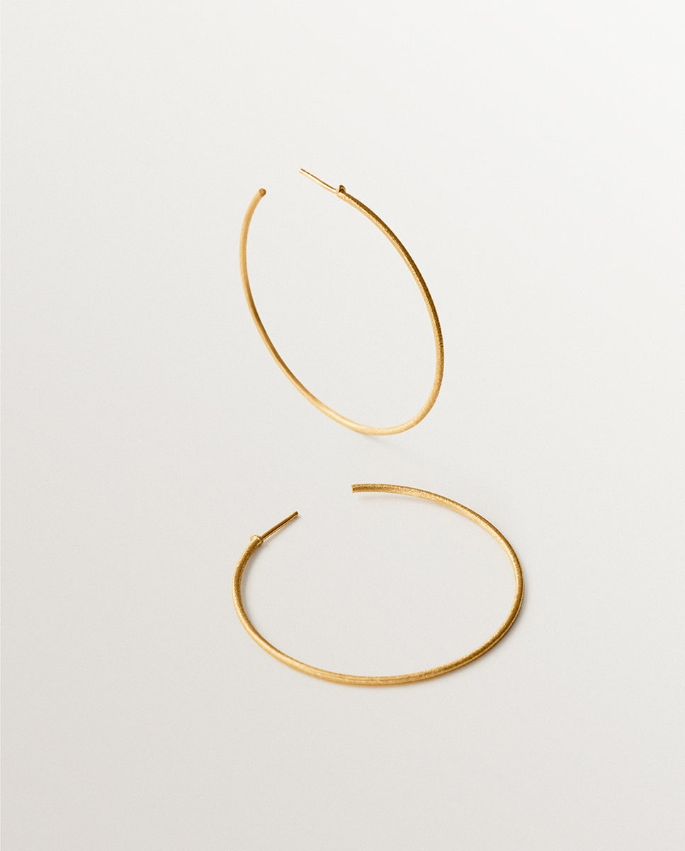 Brincos de Argola em Prata 925 Banhada em Ouro Amarelo de 18k com Textura Ouro-1