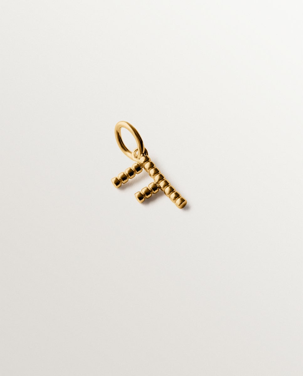 Charm de Prata 925 com Banho em Ouro Amarelo de 18k com Letra F e Motivos de Esferas Ouro-3