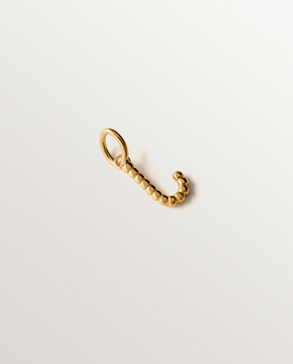 Charm de Prata 925 Banhada em Ouro Amarelo de 18k com Letra J e Motivos de Esferas Ouro-3