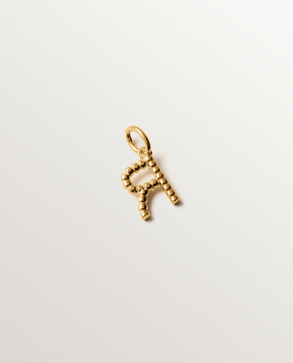 Charm de Prata 925 Banhada em Ouro Amarelo de 18k com Letra R e Motivos de Esferas Ouro-3