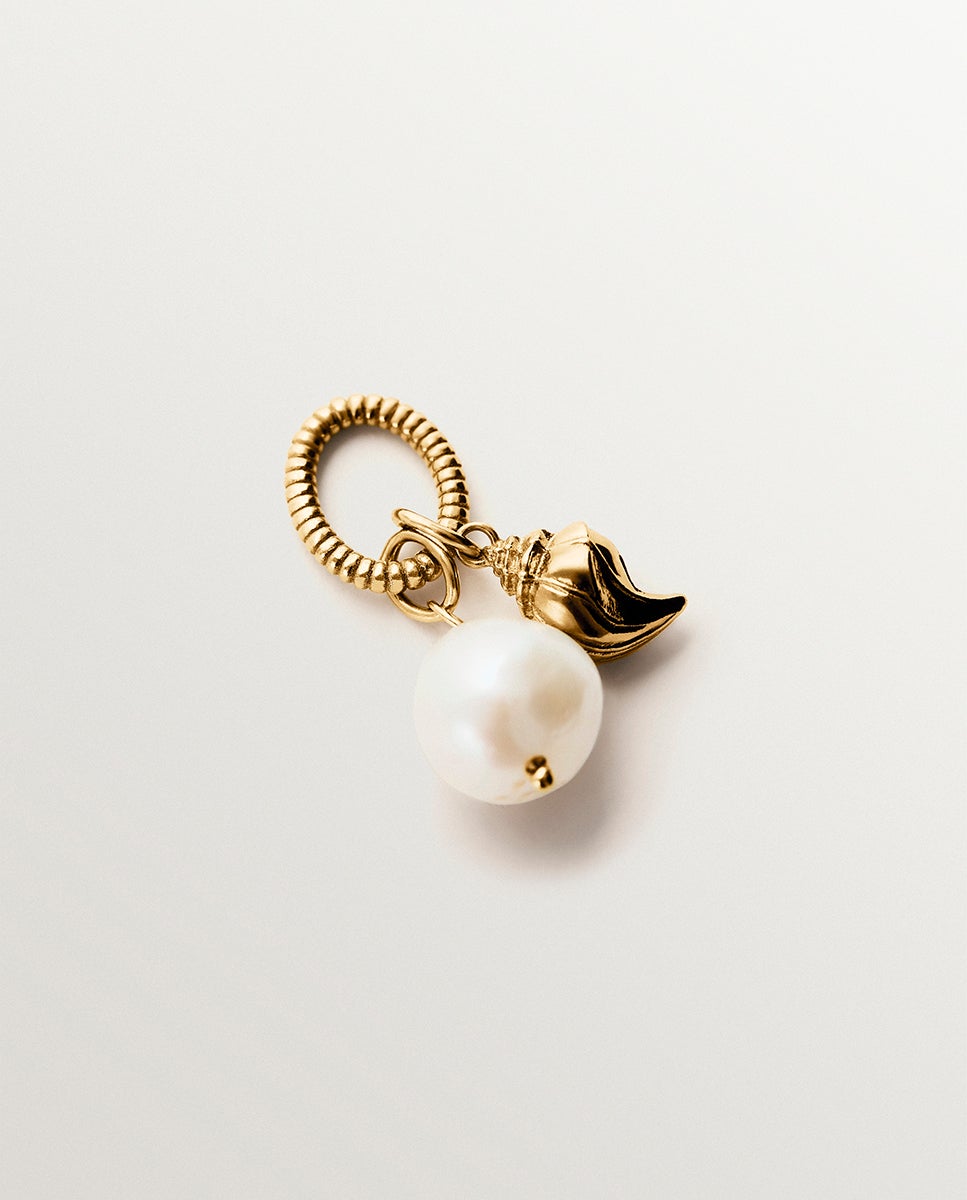 Charm de Prata 925 Banhada em Ouro Amarelo 18k com Pérola Ouro-3