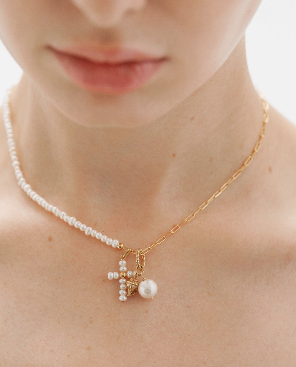 Charm de Prata 925 Banhada em Ouro Amarelo 18k com Pérola Ouro-5