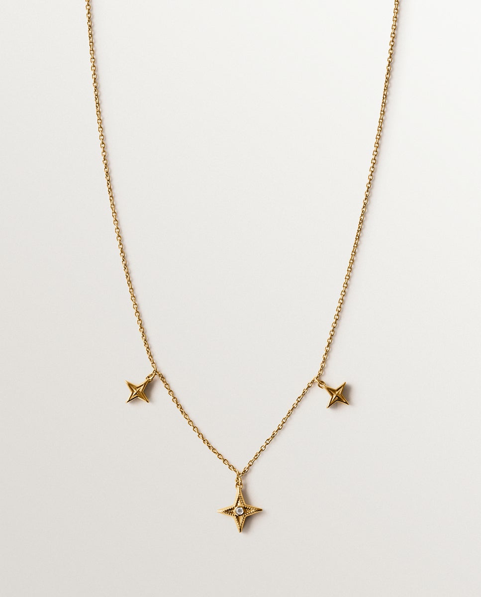 Imagem 0 de Colar de Prata 925 Banhada em Ouro Amarelo de 18k com Topázio Branco e Estrelas