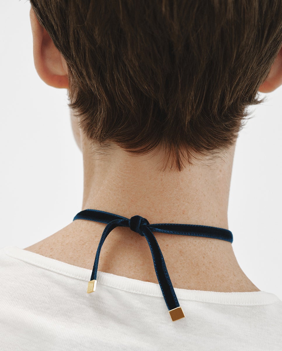 Choker de Veludo com Charm Estrela de Prata 925 Banhada em Ouro Amarelo de 18k e Topázio Branco Azul / Amarelo-6