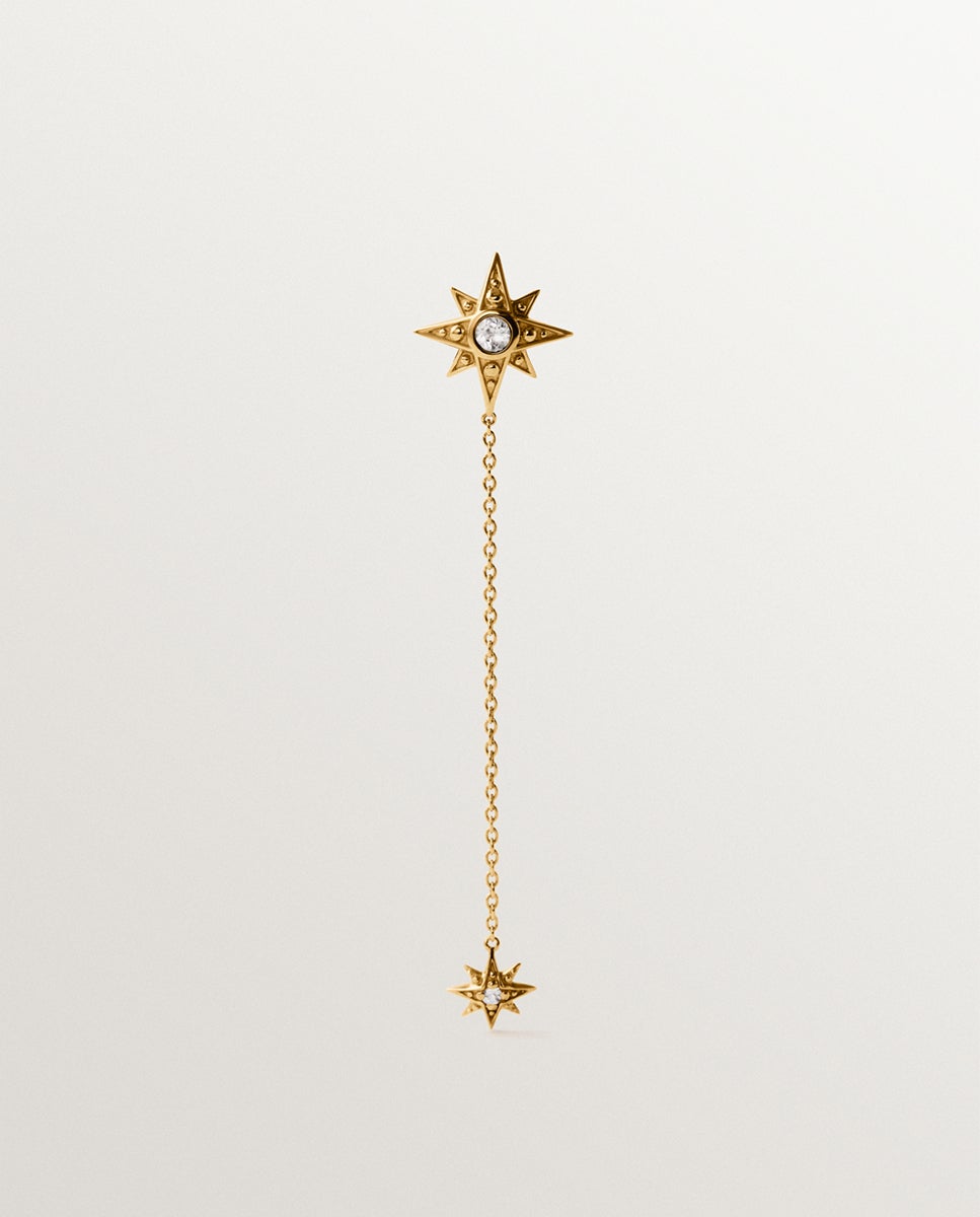 Pendente Individual Comprido de Prata 925 Banhada em Ouro Amarelo de 18k com Topázios Brancos Ouro-1