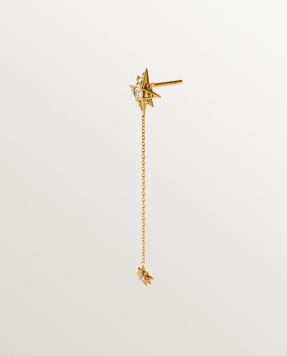 Pendente Individual Comprido de Prata 925 Banhada em Ouro Amarelo de 18k com Topázios Brancos Ouro-3