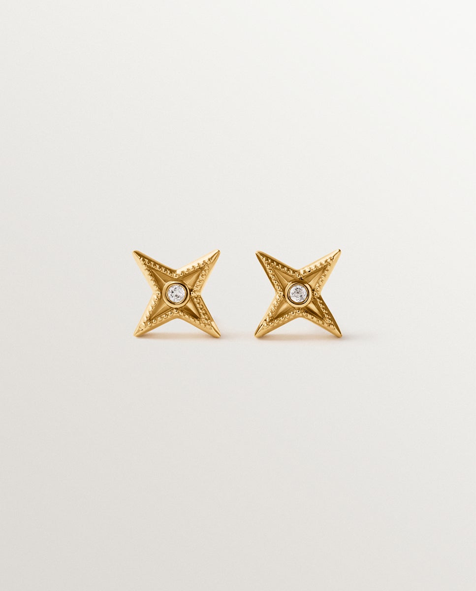 Imagem 0 de Brincos de Prata 925 Banhada a Ouro Amarelo de 18k em Forma de Estrela com Topázios Brancos