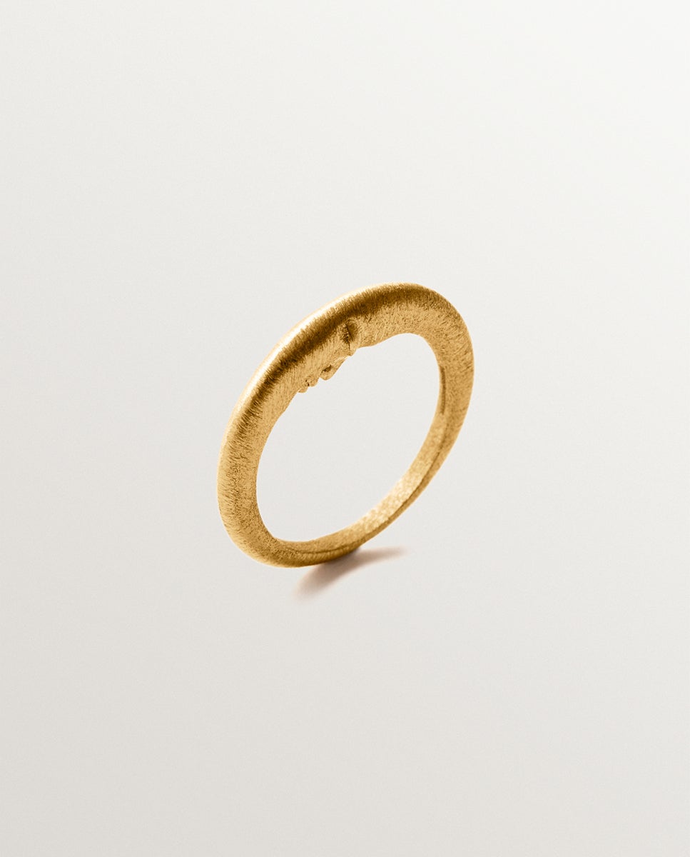Anel de Prata 925 Banhado em Ouro de 18k e Forma de Lua Ouro-1