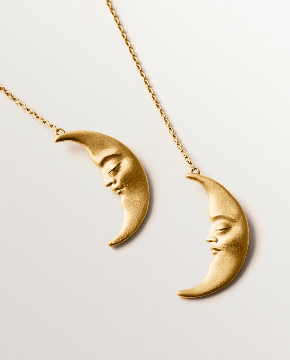 Brincos Compridos de Prata 925 Banhada em Ouro Amarelo de 18k com Luas Ouro-5