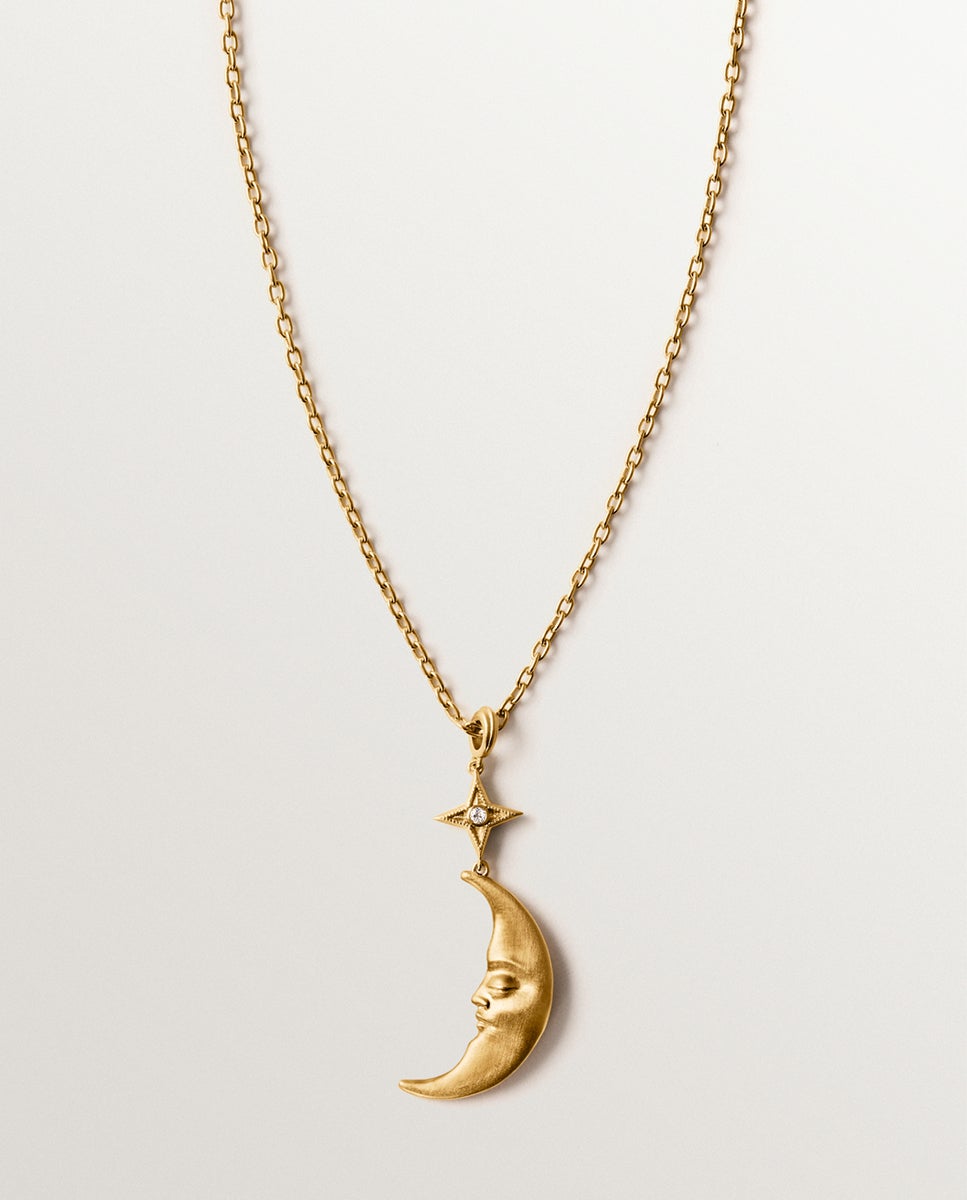 Imagem 0 de Corrente com Pendentes de Prata 925 Banhada em Ouro Amarelo de 18k com Lua e Topázio Branco