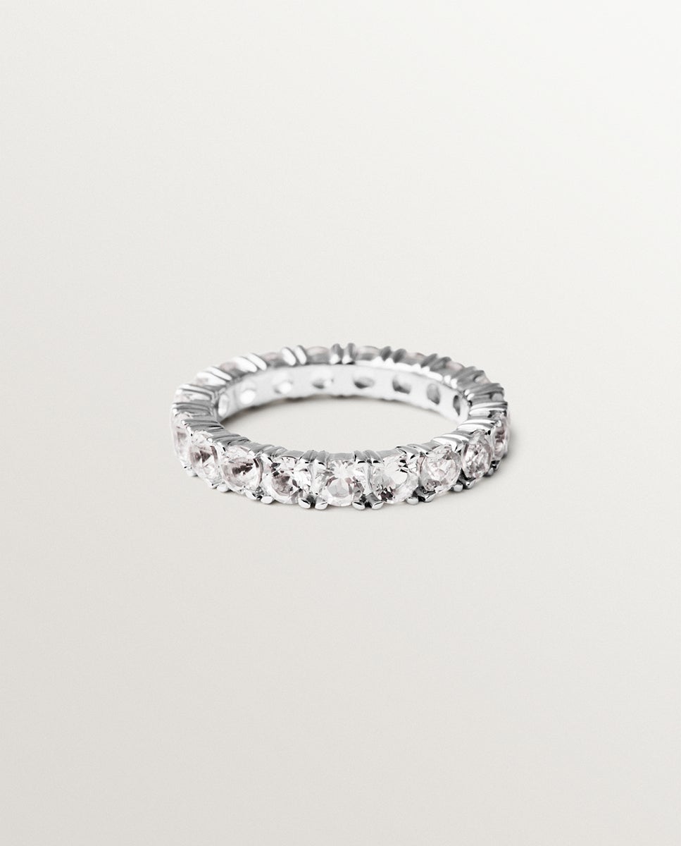 Imagem 0 de Aliança Grossa de Prata 925 com Topázios Brancos