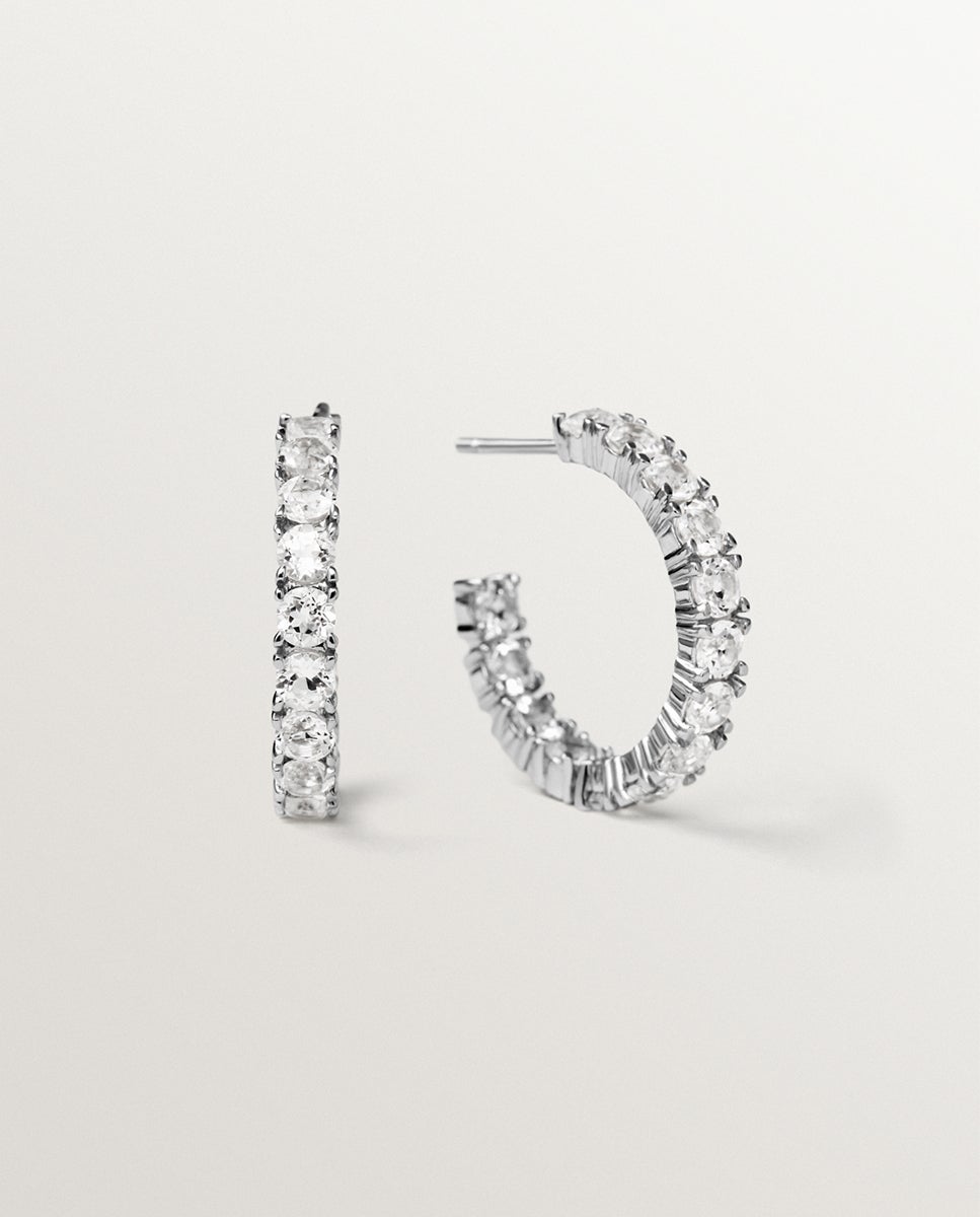 Imagem 0 de Brincos Grandes de Prata 925 com Topázios Brancos