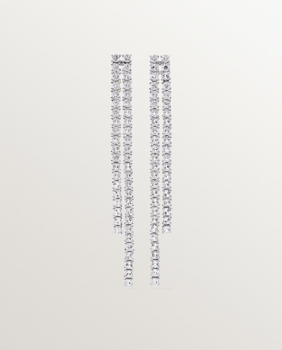 Imagem 0 de Brincos Compridos de Prata 925 com Topázios Brancos