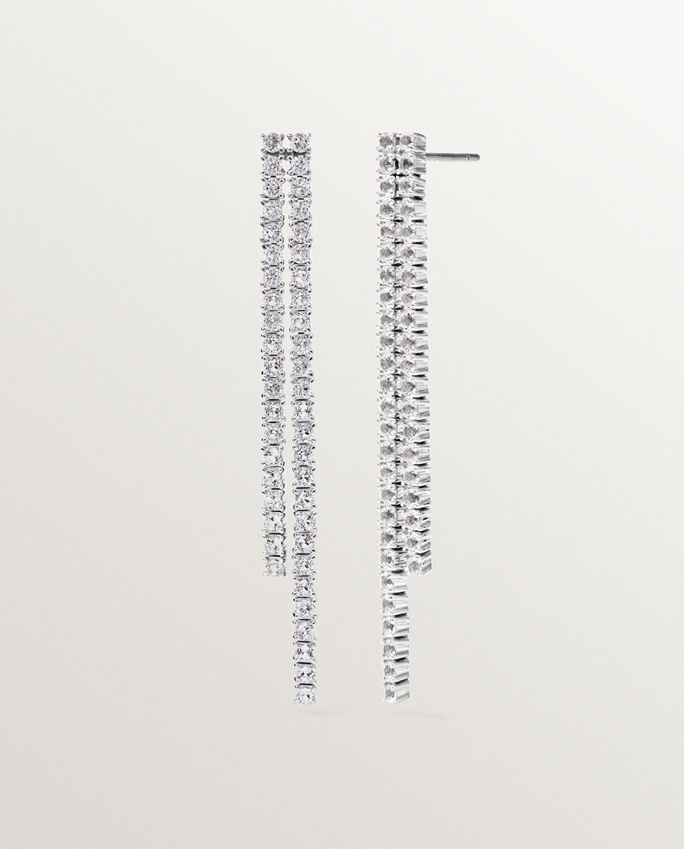 Brincos Compridos de Prata 925 com Topázios Brancos Branco-3