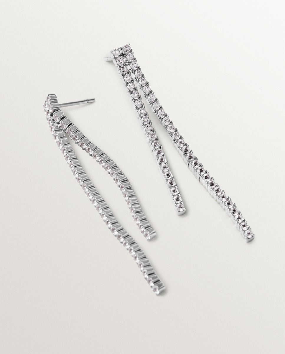 Brincos Compridos de Prata 925 com Topázios Brancos Branco-5