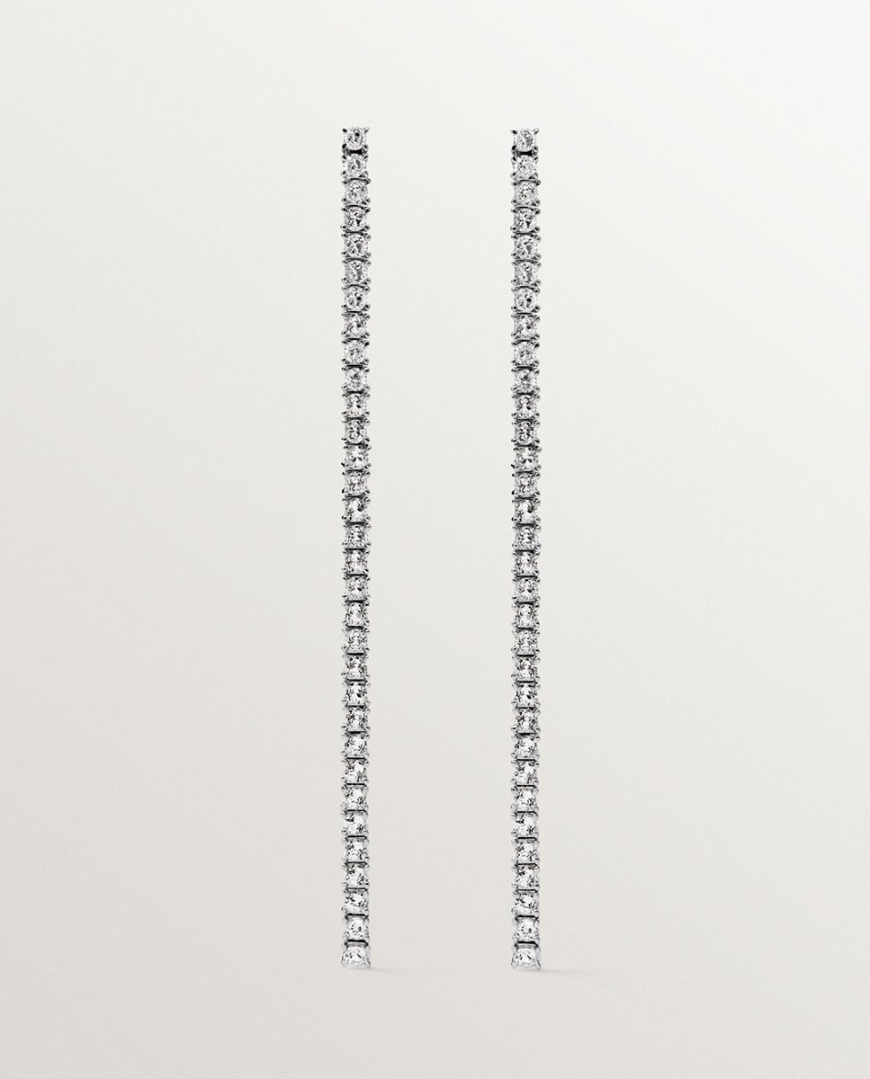 Brincos Compridos de Prata 925 com Topázios Brancos Branco-1