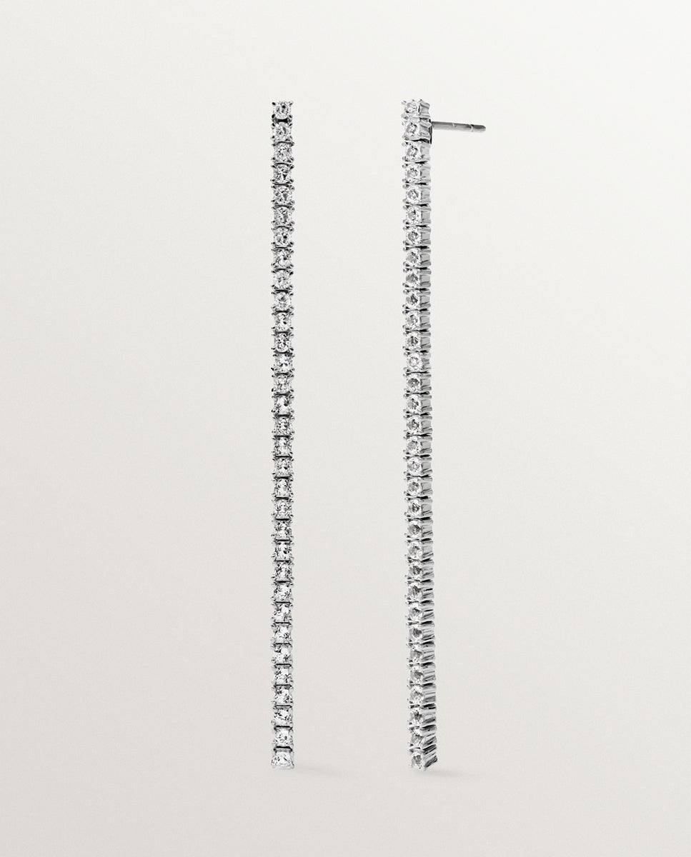 Brincos Compridos de Prata 925 com Topázios Brancos Branco-3