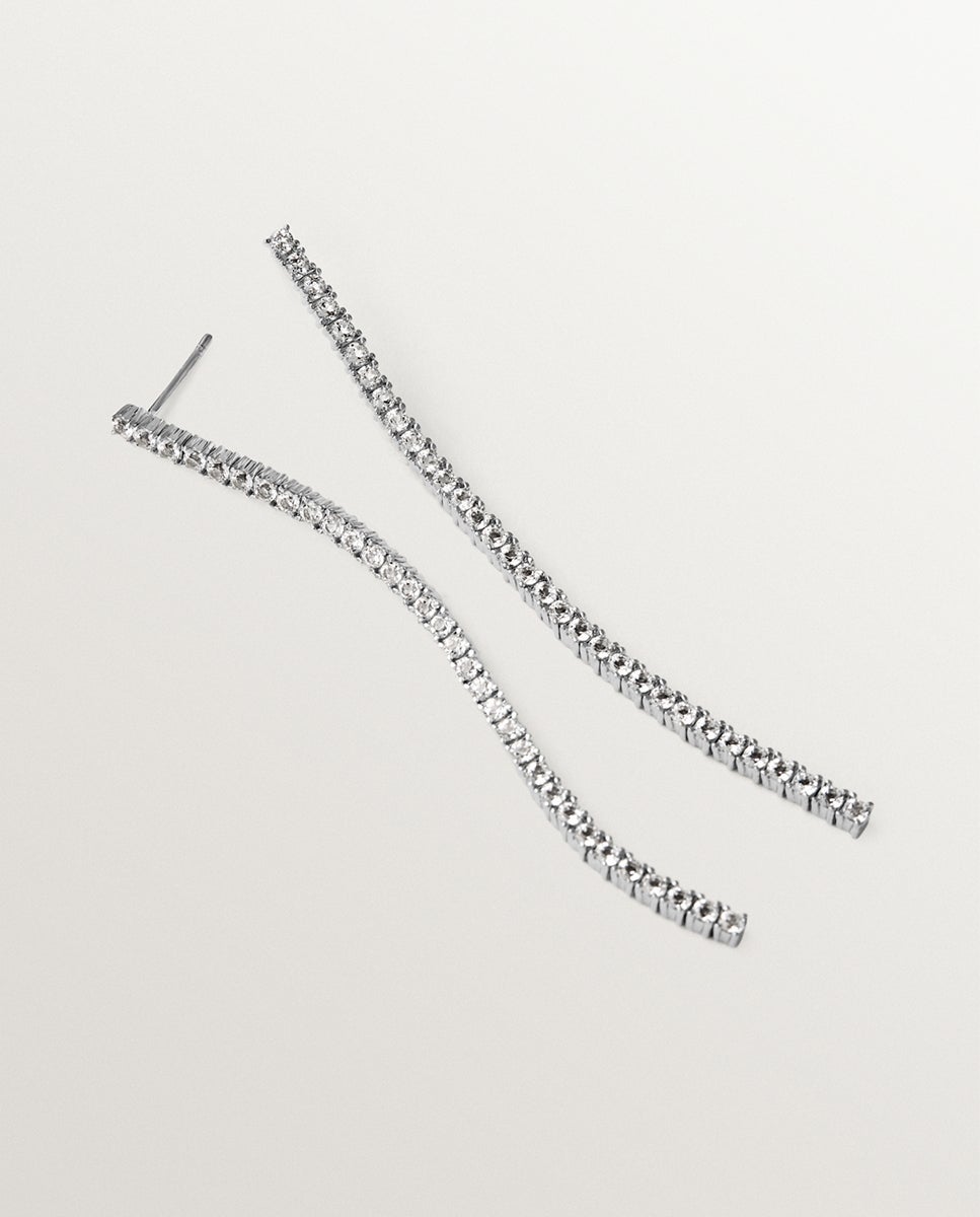 Brincos Compridos de Prata 925 com Topázios Brancos Branco-5
