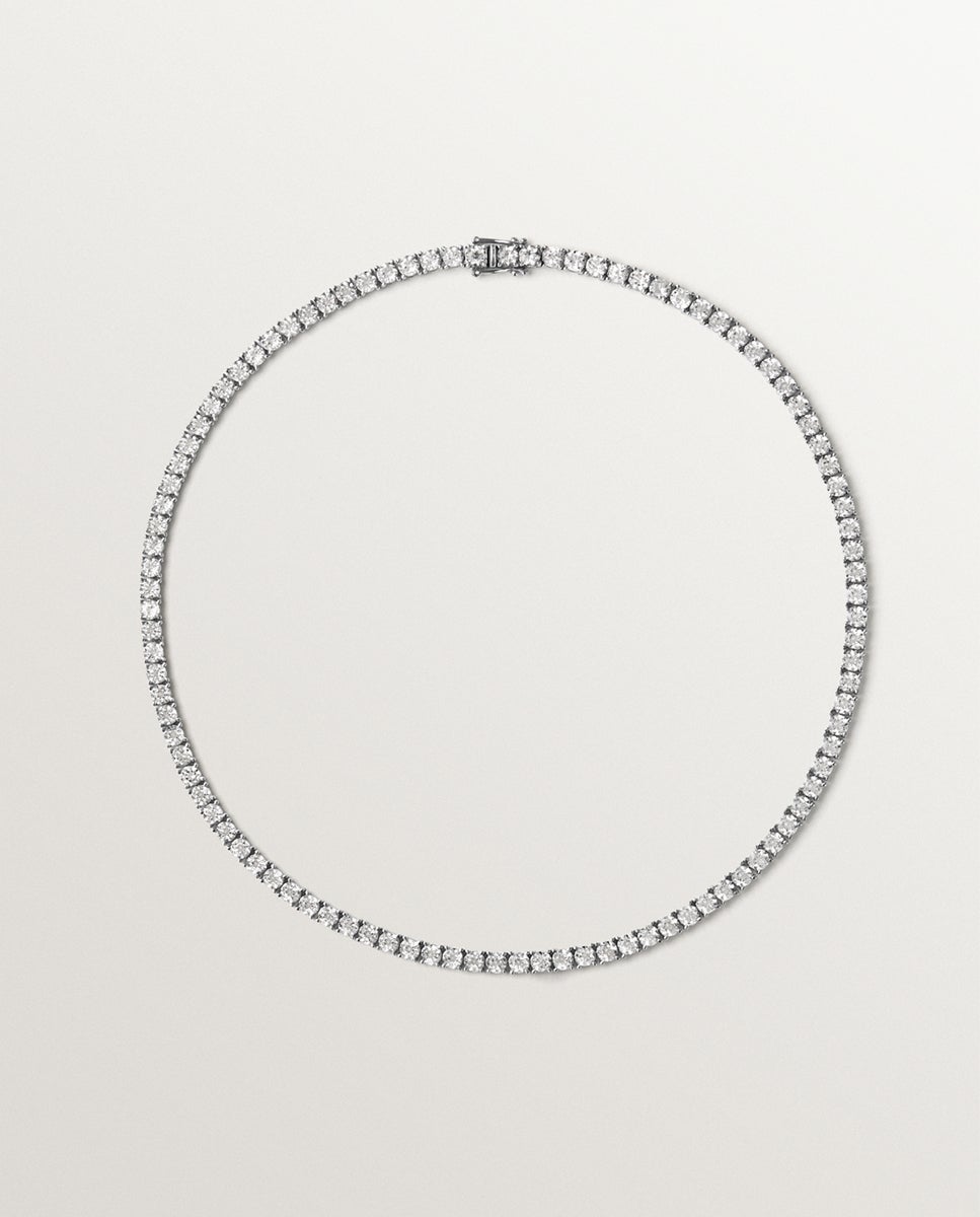 Colar Rivière de Prata 925 com Topázios Brancos Branco-1