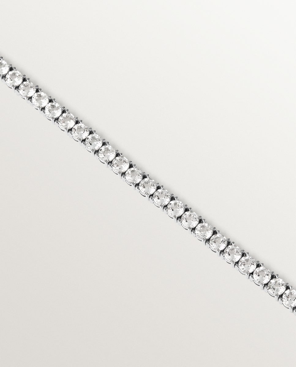 Colar Rivière de Prata 925 com Topázios Brancos Branco-3