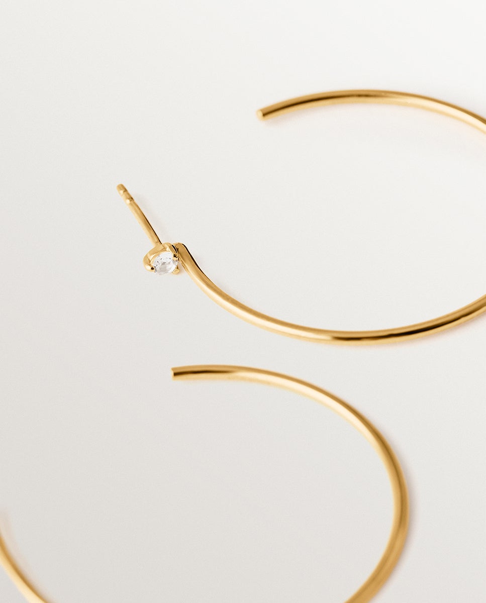 Brincos de Aro Grandes de Prata Banhada em Ouro de 18k com Topázios Brancos Ouro-5