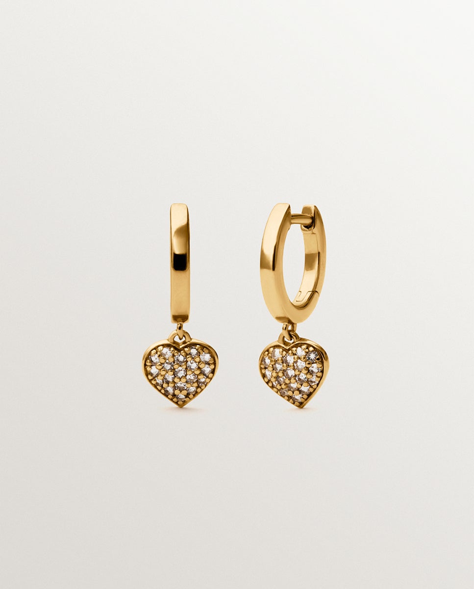 Brincos de Gota de Prata Banhada em Ouro Amarelo de 18k, Topázios Brancos e Forma de Coração Ouro-3