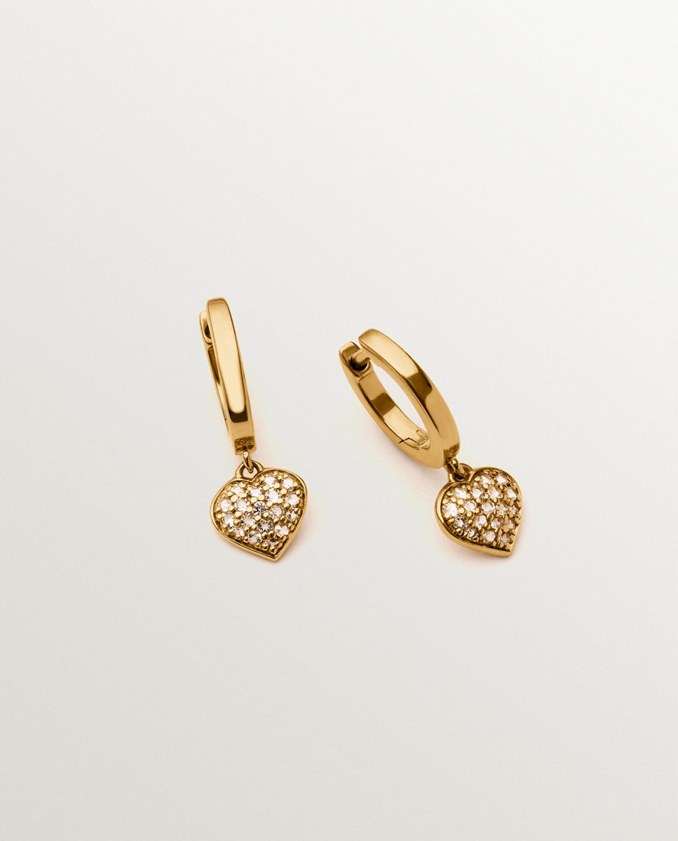 Brincos de Gota de Prata Banhada em Ouro Amarelo de 18k, Topázios Brancos e Forma de Coração Ouro-5