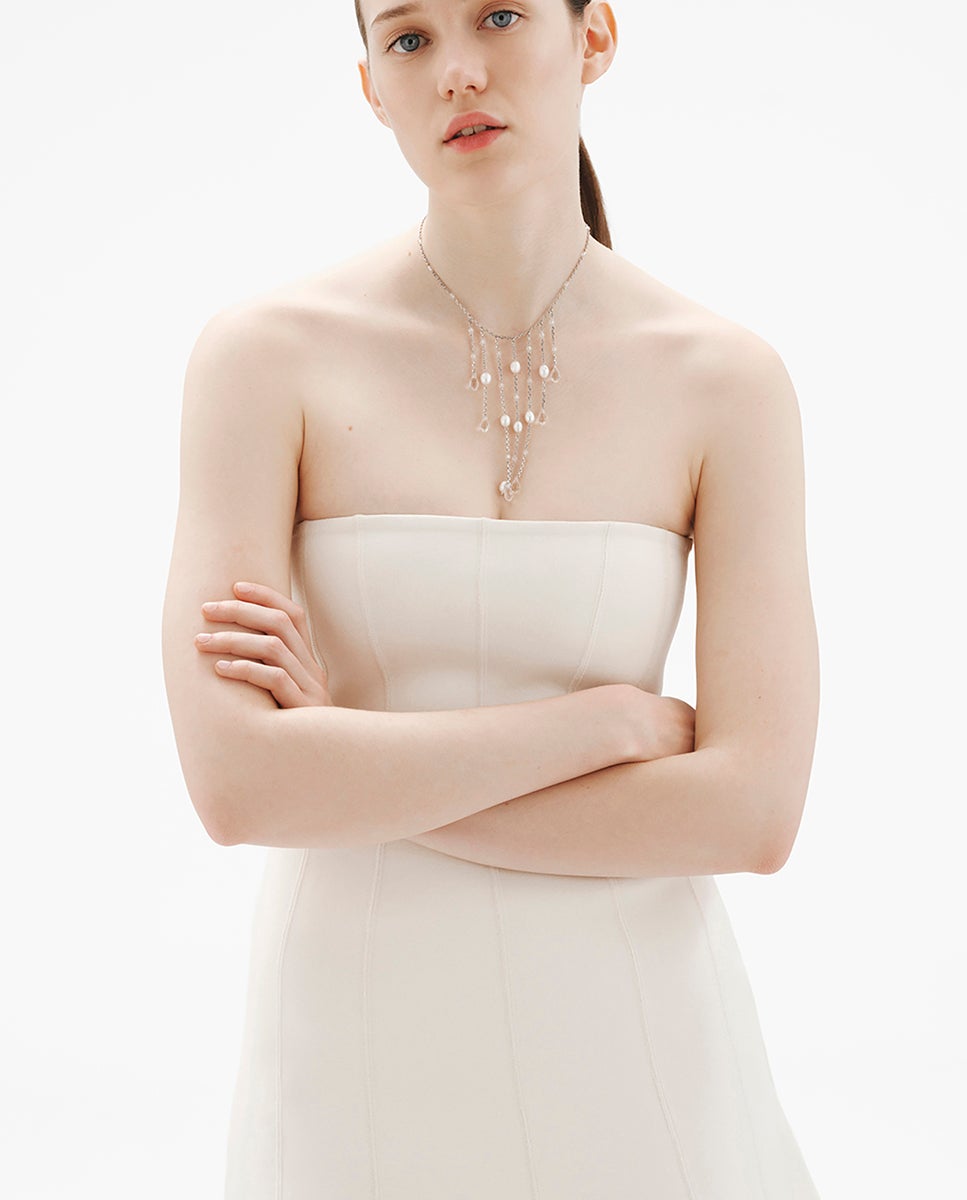 Corrente com Pendentes de Pérolas Barrocas e Cristais Branco-4