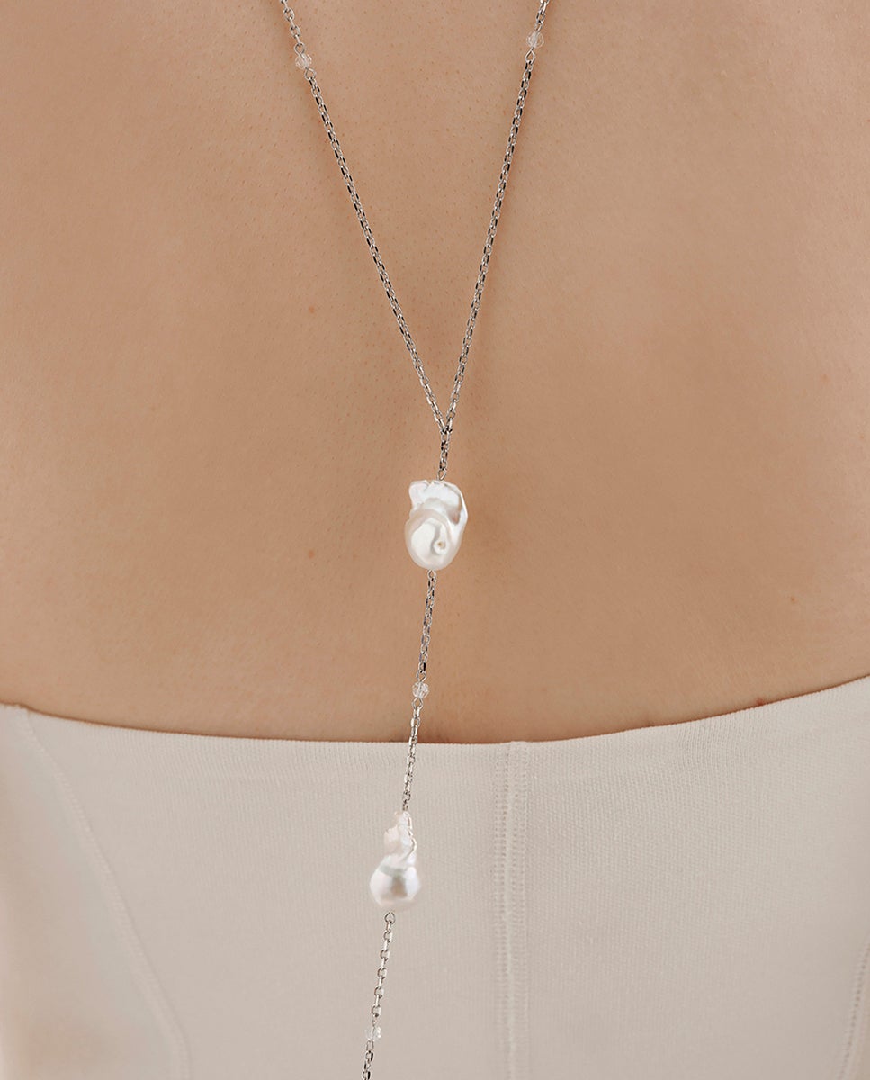 Corrente com Pendentes de Pérolas Barrocas e Cristais Branco-2