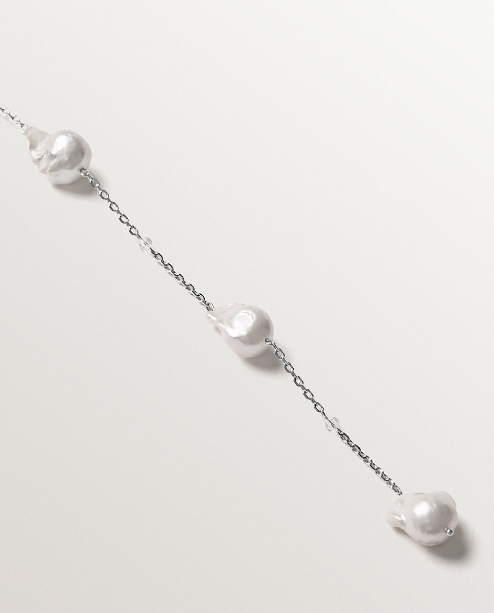 Corrente com Pendentes de Pérolas Barrocas e Cristais Branco-5