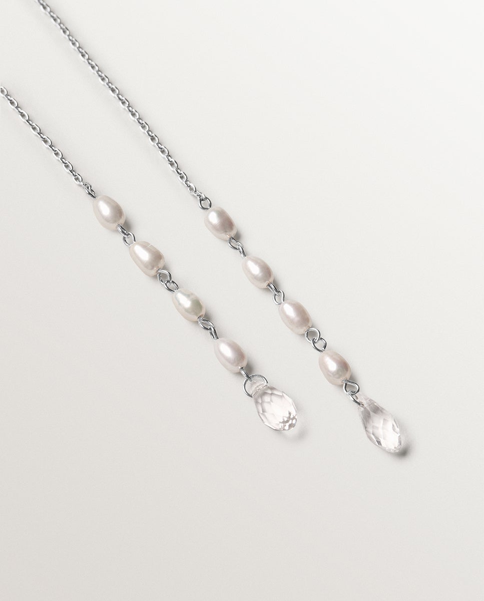 Brincos Compridos com Pérolas Barrocas e Cristais Branco-5